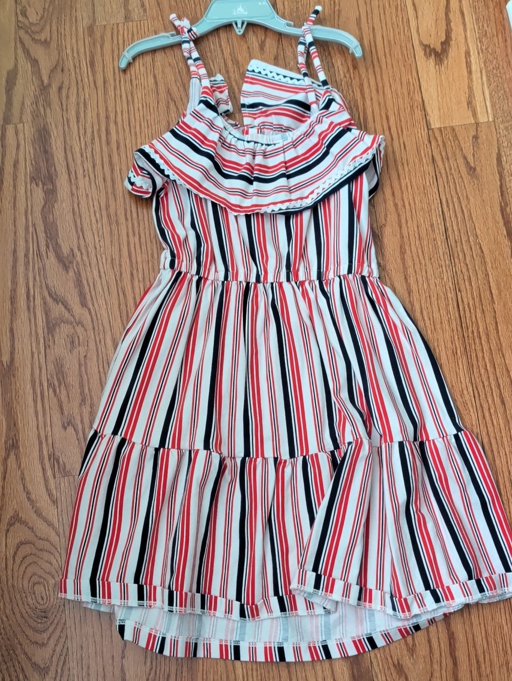 Janie and Jack Red, White & Navy Striped Ruffle Sundress